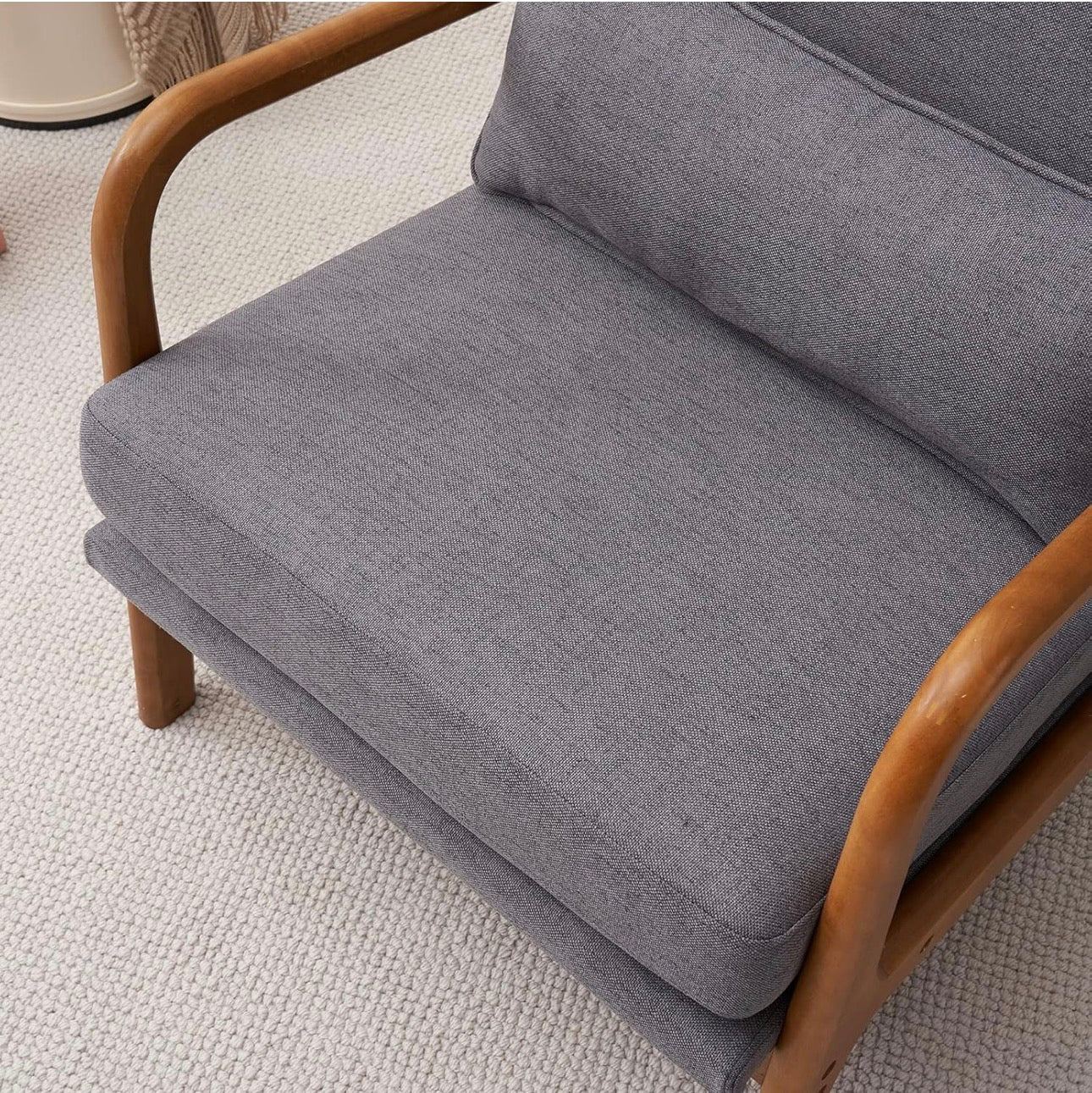NEW- Bonnlo High Back Linen Dark Grey Mid Century Modern Accent Chair, Soild Wood Padding Lounge Armchairs Side Sitting Chairs for Living Room, Bedroom, Guest Room