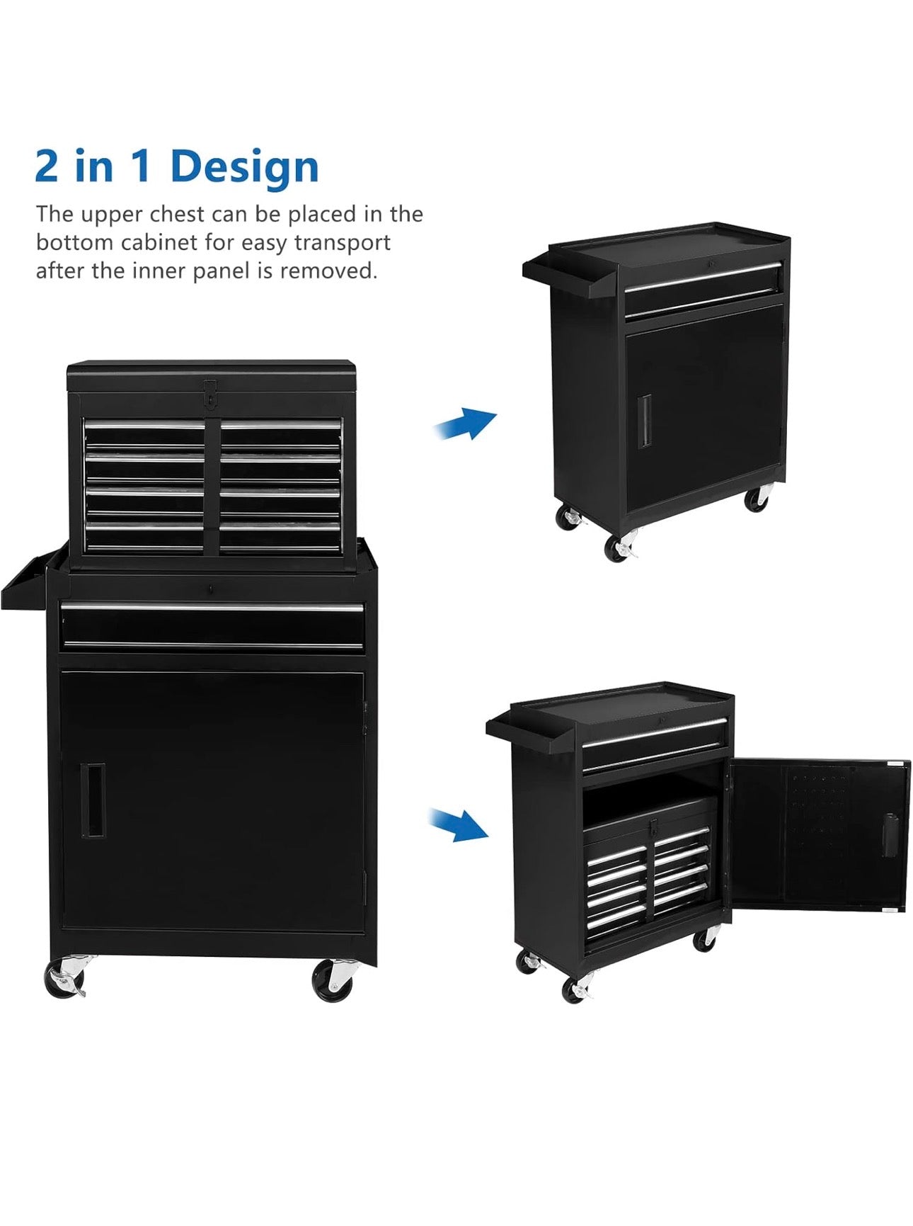 NEW- TUFFIOM 5-Drawer Rolling Tool Chest, Tool Storage Cabinet w/Drawers, Lockable Wheels, Detachable Top & Adjustable Shelf, Mechanic Tool Organizer Box for Garage, Workshop, Warehouse & Repair Shop