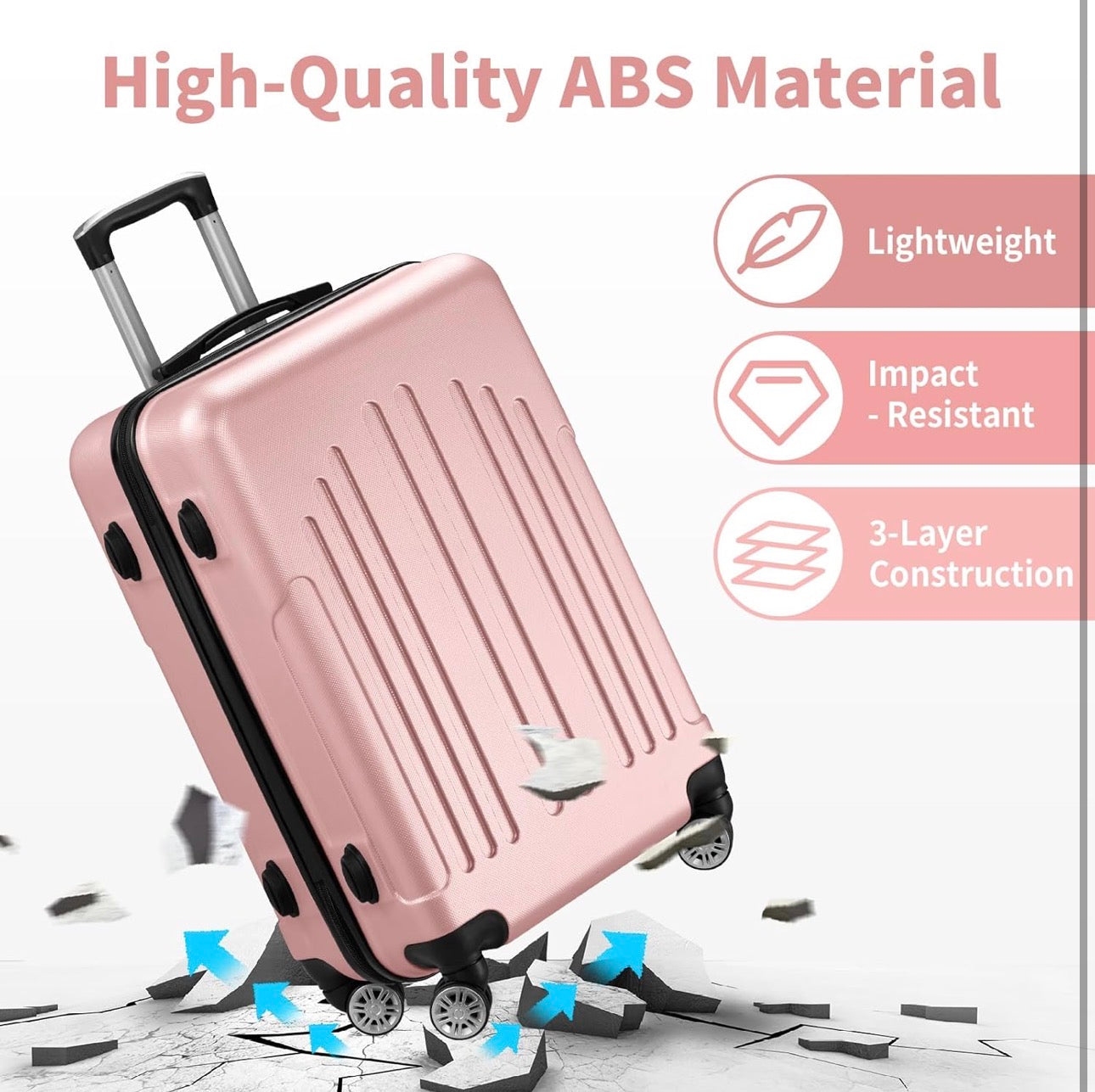 NEW- Karl home Carry On Luggage 22x14x9 Airline Approved, ABS Hardshell Suitcase with TSA Lock & Spinner Wheels, Durable Small Suitcase Rolling Luggage for Business Travel, Pink