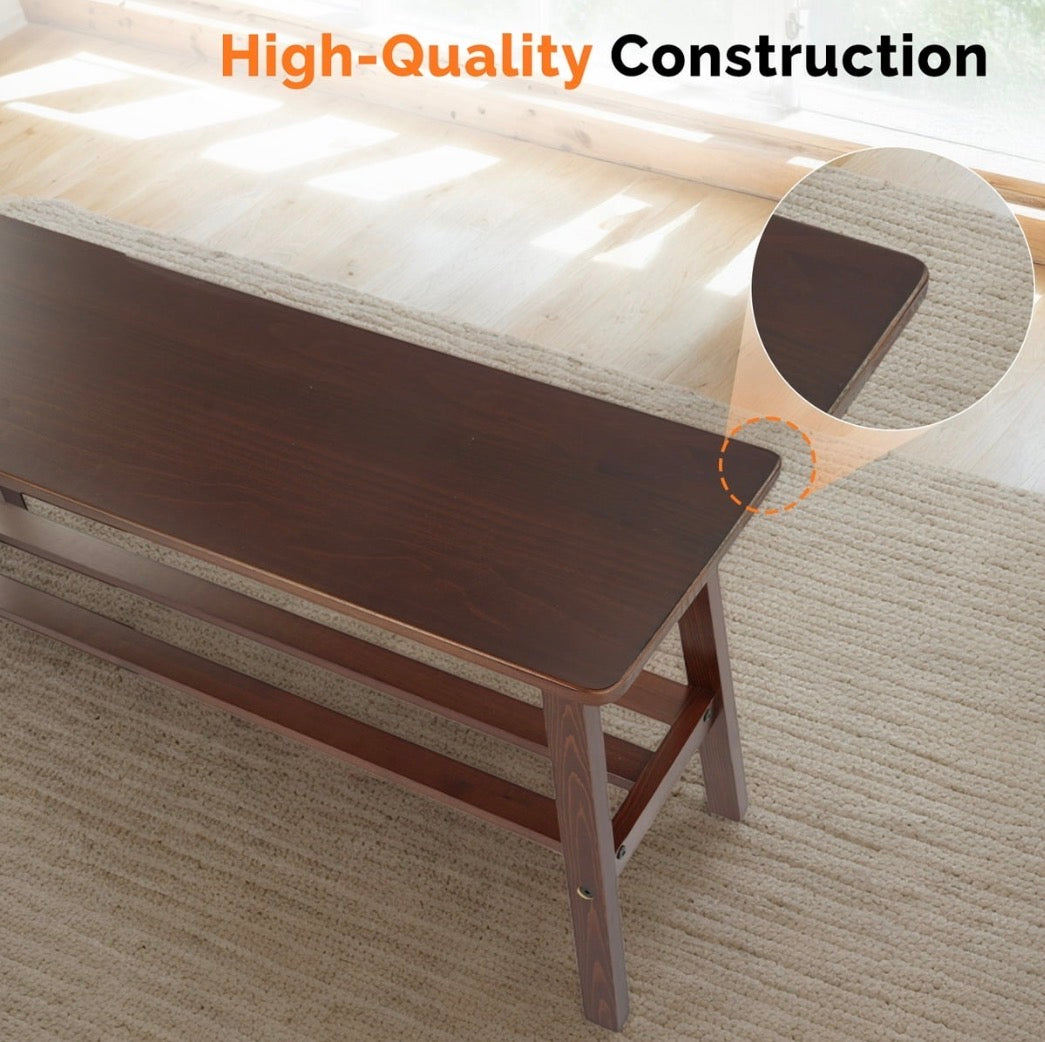 NEW- VINGLI Solid Wood Dining Bench 39" Wooden Bench for Entryway, Bedroom, Kitchen & Living Room, with Shoe Rack Storage (walnut)