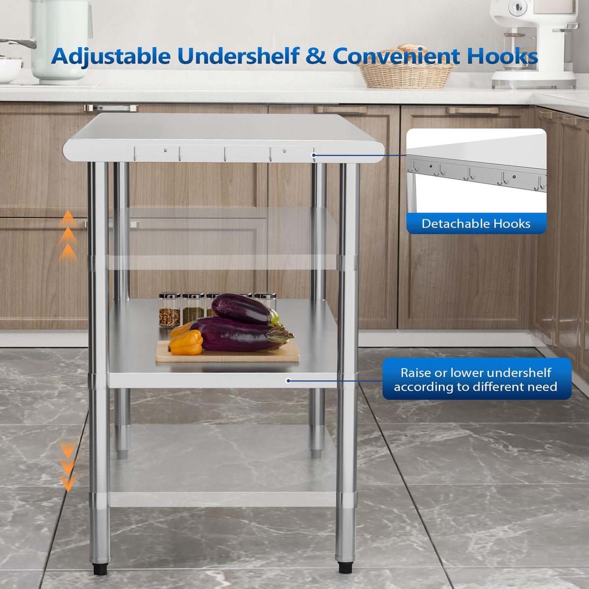 NEW- ROVSUN 47" × 24" Stainless Steel Table with Undershelf