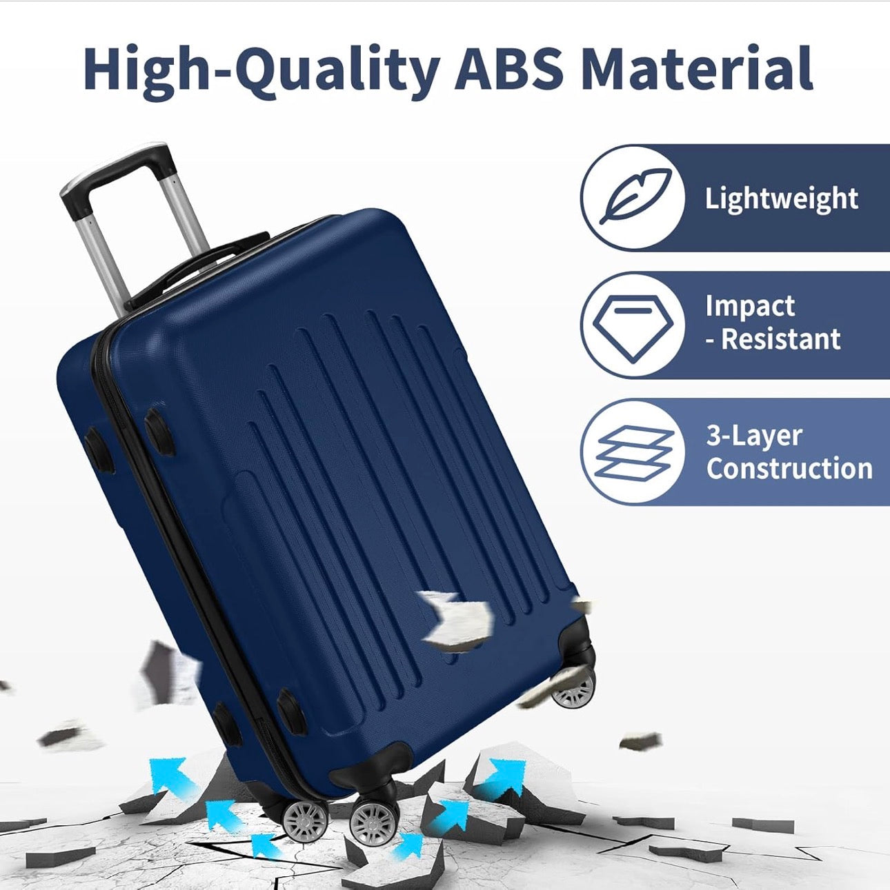 NEW- Karl home Carry On Luggage 22x14x9 Airline Approved, ABS Hardshell Suitcase with TSA Lock & Spinner Wheels, Durable Small Suitcase Rolling Luggage for Business Travel, Navy Blue