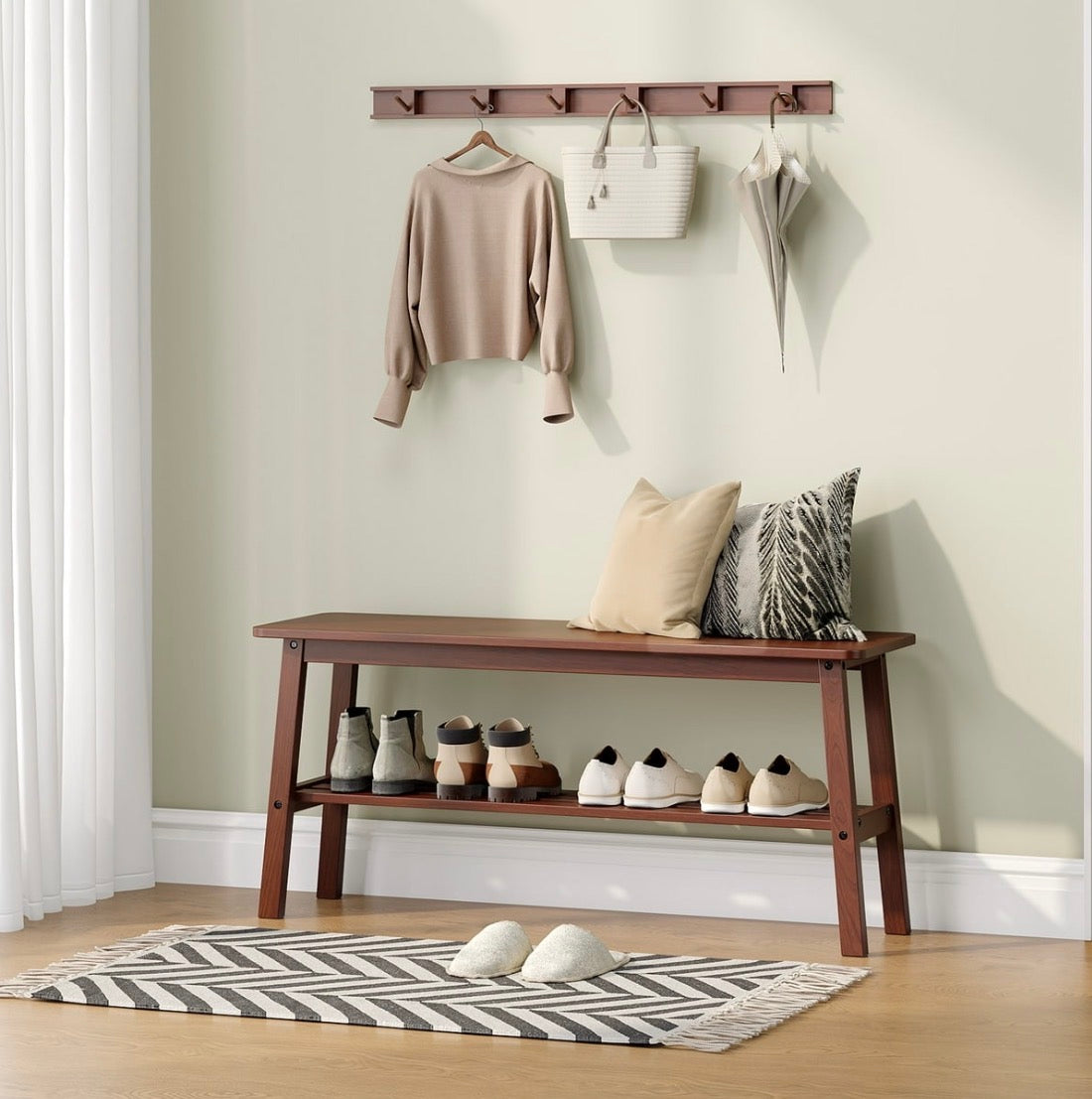 NEW- VINGLI Solid Wood Dining Bench 39" Wooden Bench for Entryway, Bedroom, Kitchen & Living Room, with Shoe Rack Storage (walnut)