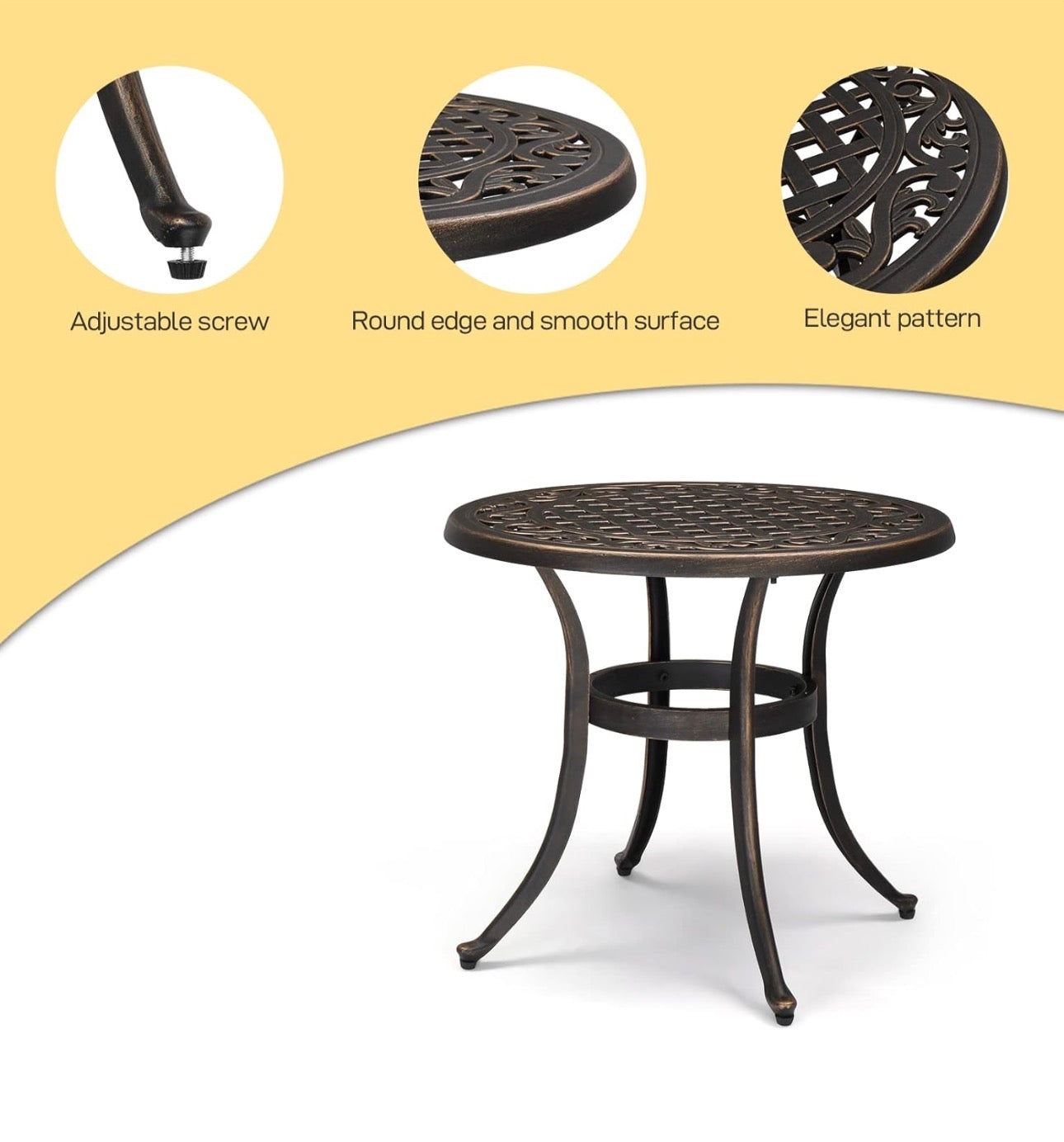 NEW- VINGLI 24" Cast Aluminum Outdoor Side Table, All Weather Round Patio Coffee Table Porch Table Bistro Table End Table Bronze 24"
Round Table