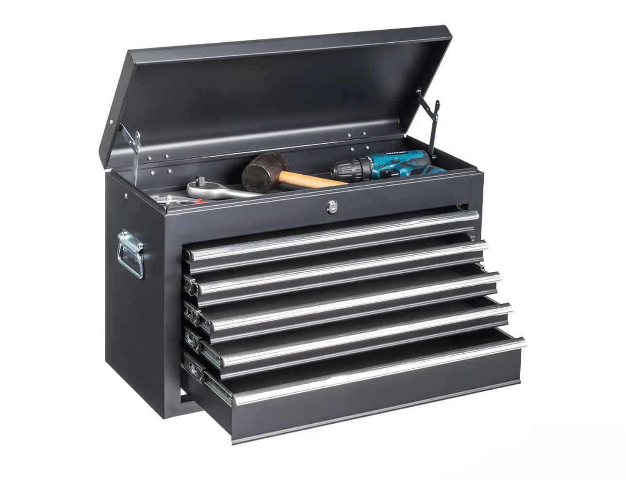 New- Winado 24" Portable Tool Box, 5 Drawers & Top Storage Tray Tool Box with Drawers, Lockable Metal Tool Chest Cabinet for Garage, Warehouse, Repair Shop & Home