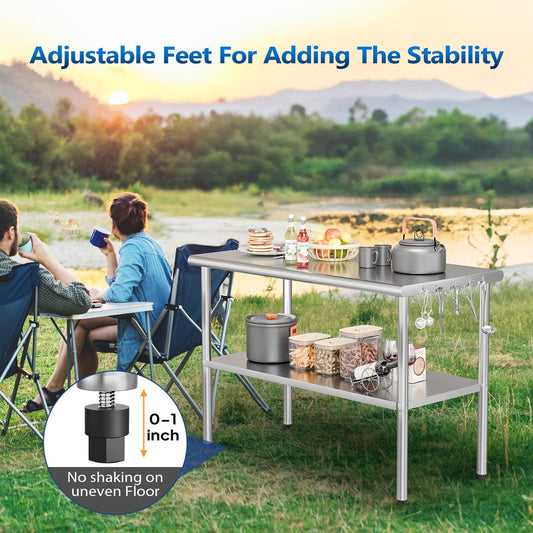 NEW- ROVSUN 47" × 24" Stainless Steel Table with Undershelf