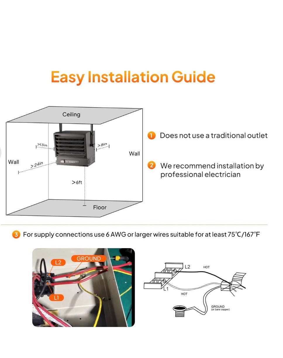 NEW- ROVSUN 10000W 240V Digital Ceiling Electric Mounted Heater with Remote & APP Control
