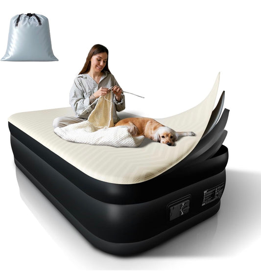 NEW- VINGLI Air Mattress with Built-in Pump, 18 Raised Blow Up Mattress with Soft Flocked Top, Leakproof Inflatable Mattress for Camping, Home, Guests,with Storage Bag (Luxury Kaqi, Twin)