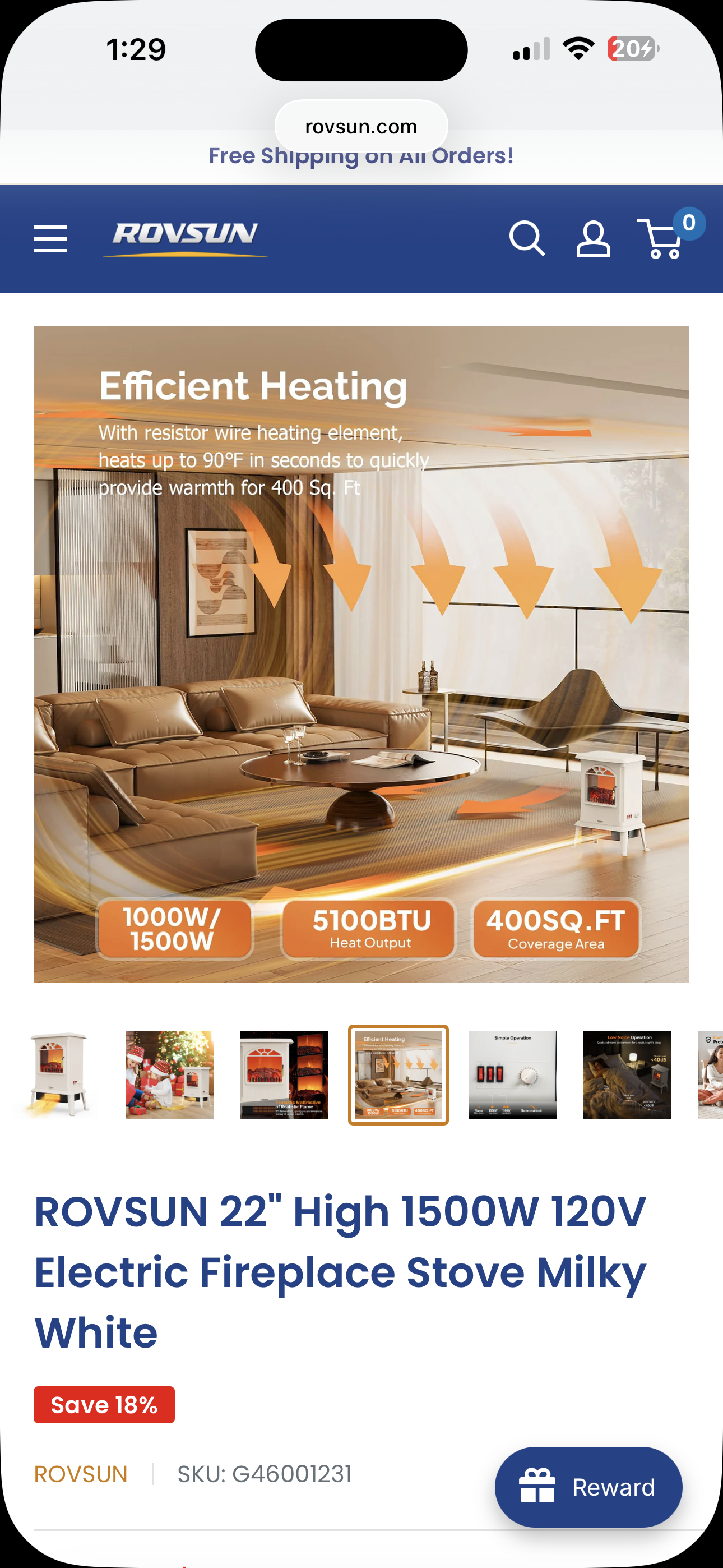 NEW- ROVSUN 22.4"H Electric Fireplace Stove w/Realistic Flame Effect, Infrared Quartz Freestanding Heater for Indoor, w/Overheat Protection, 2 Heat Settings 1000W/1500W, ETL Certified, Milky
White