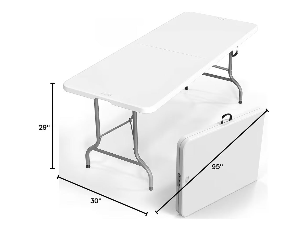 USED LIKE NEW- VINGLI 8 Foot Plastic Folding Table Portable Long Table for Indoor Outdoor Use Rectangular with Carrying Handle, White