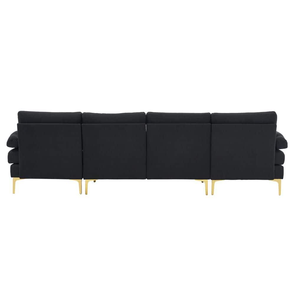 NEW- U-Shaped 3-Seat Modular Couch, Sectional Sofa Couch Large Sectional Couches for Home Apartment, Office, Living Room Solid Wood Frame Iron Back and Golden Feet Linen Upholstery Black