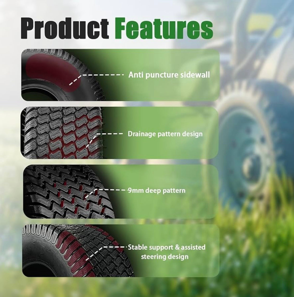 NEW- SUNROAD Lawn Mower Tires 20x12.00-10 Tires for Riding Lawn Mower and Garden Tractor, 4PR 20x12x10 20/12-10 Turf Bias tubeless to, 1320lbs Capacity, Set of 2