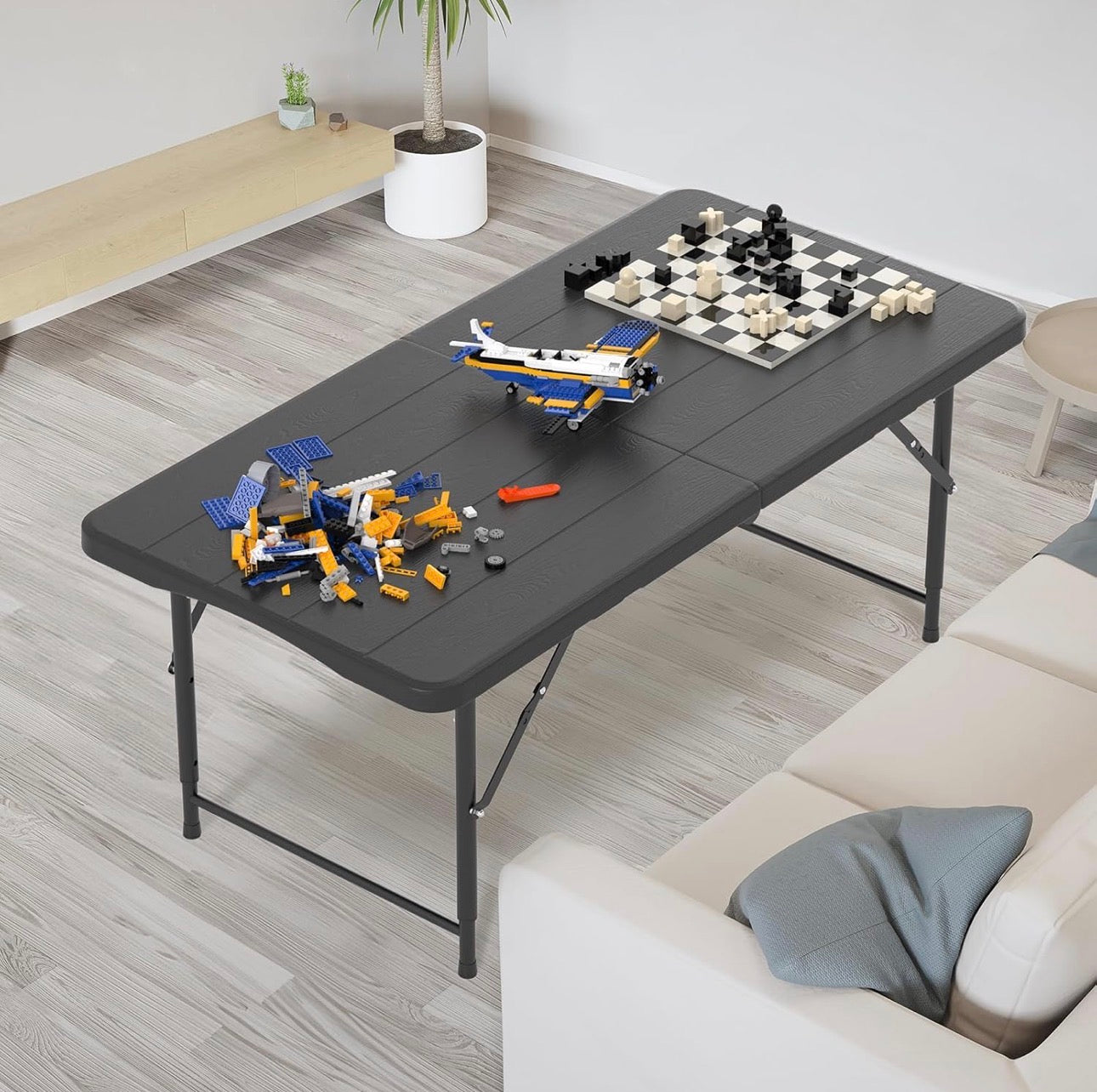 NEW- VINGLI 4 FT Plastic Folding Camping Table,3-Level Adjustable Height, Portable in/Outdoor Party Picnic Dining Desk,Off-White Garden Soccer Multipurpose Entertaining Activities, Black