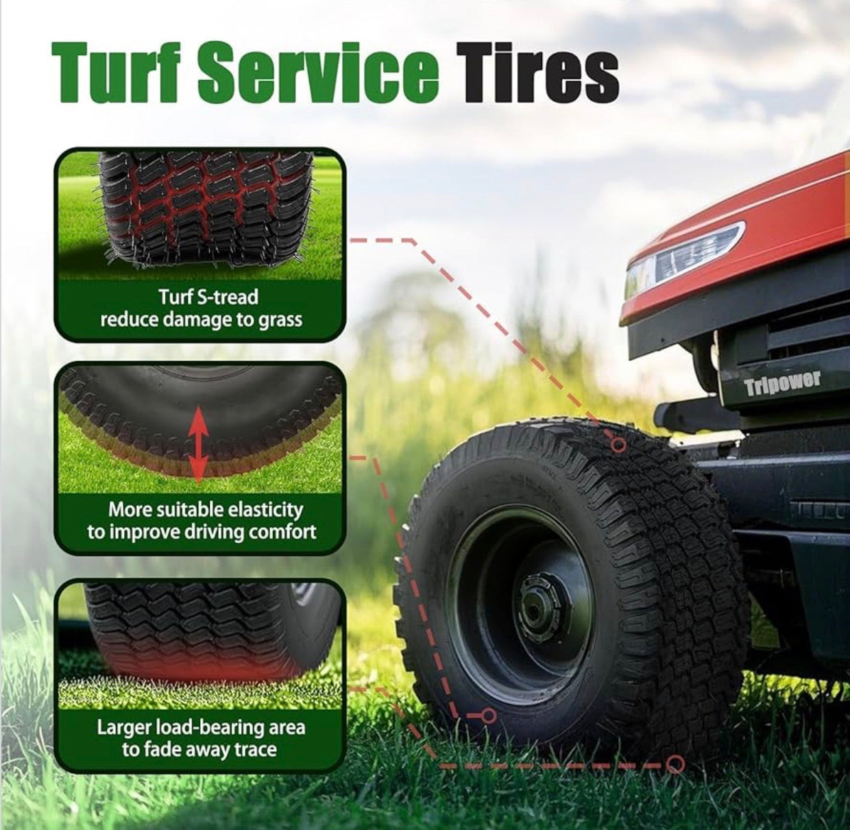 NEW- SUNROAD Lawn Mower Tires 20x12.00-10 Tires for Riding Lawn Mower and Garden Tractor, 4PR 20x12x10 20/12-10 Turf Bias tubeless to, 1320lbs Capacity, Set of 2