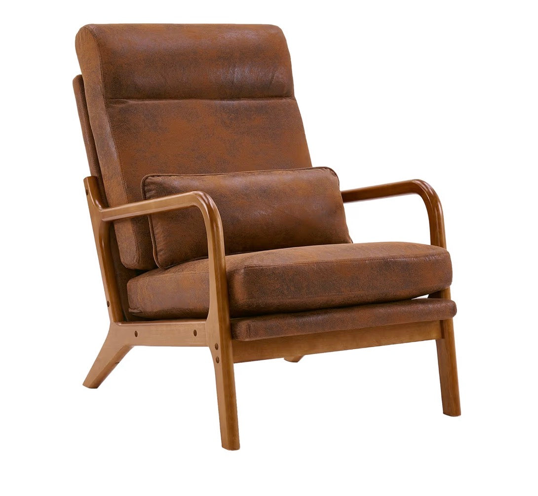 NEW- Bonnlo High Back Microfiber Rustic Mid Century Modern Accent Chair, Soild Wood Padding Lounge Armchairs Side Sitting Chairs for Living Room, Bedroom, Guest Room