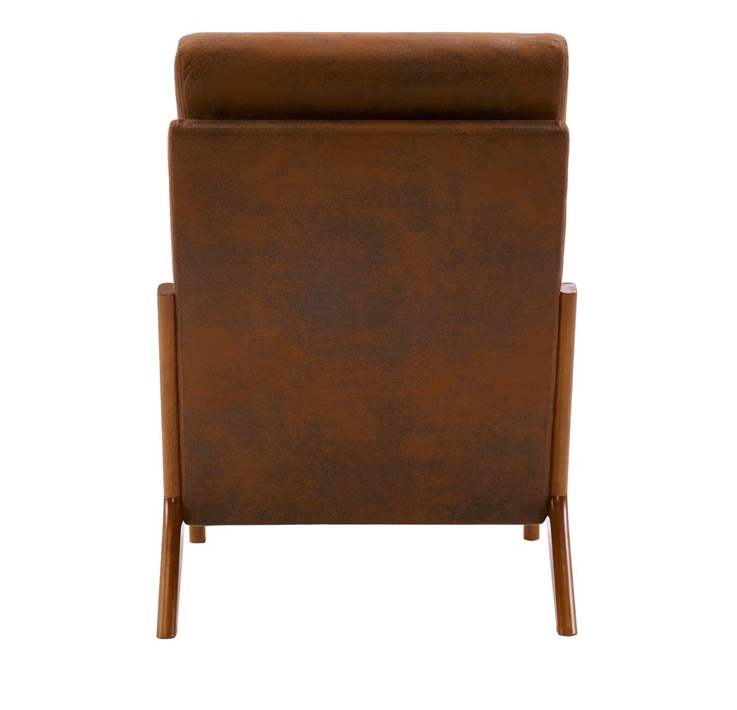 NEW- Bonnlo High Back Microfiber Rustic Mid Century Modern Accent Chair, Soild Wood Padding Lounge Armchairs Side Sitting Chairs for Living Room, Bedroom, Guest Room