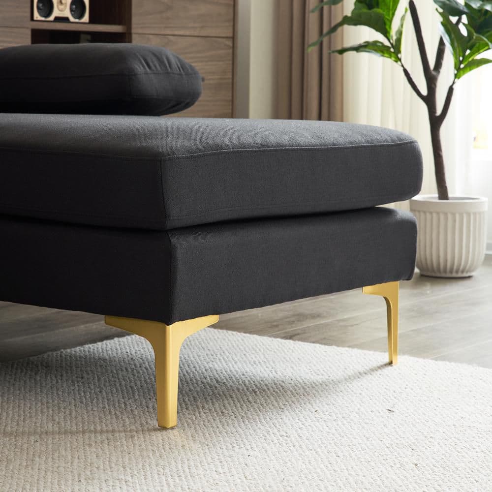 NEW- U-Shaped 3-Seat Modular Couch, Sectional Sofa Couch Large Sectional Couches for Home Apartment, Office, Living Room Solid Wood Frame Iron Back and Golden Feet Linen Upholstery Black