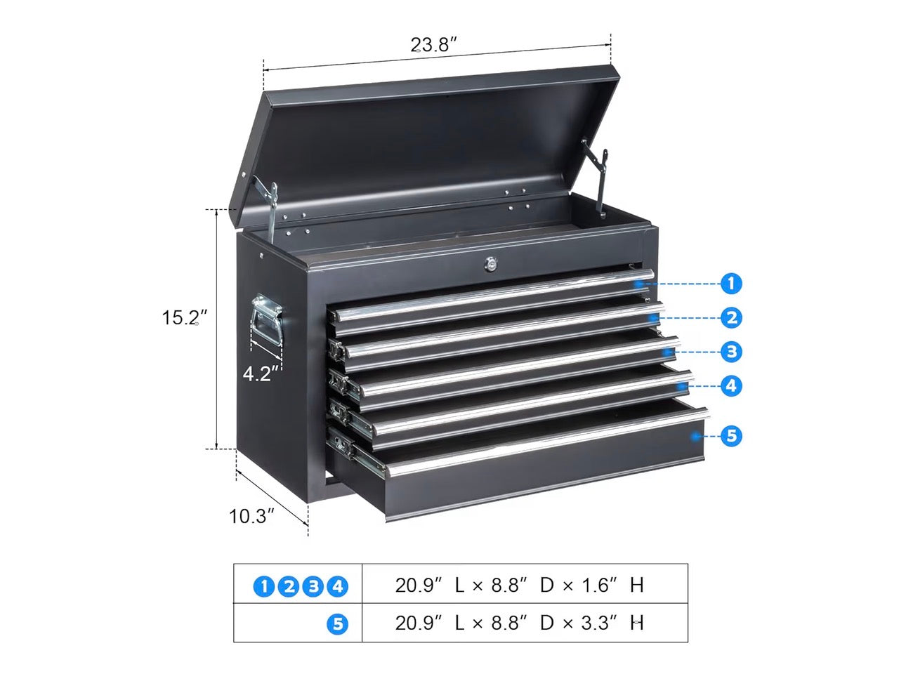 New- Winado 24" Portable Tool Box, 5 Drawers & Top Storage Tray Tool Box with Drawers, Lockable Metal Tool Chest Cabinet for Garage, Warehouse, Repair Shop & Home