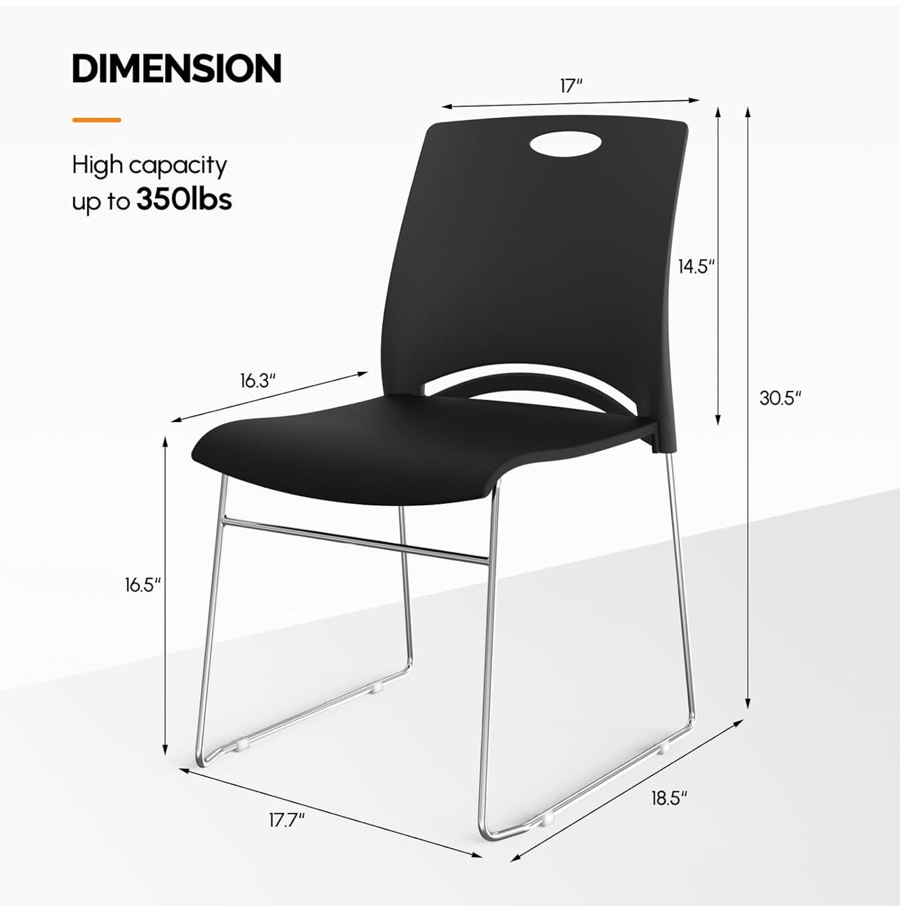 NEW- VINGLI Stacking Chairs Set of 5 Stackable Office Chairs with Metal Sled Base, Ergonomic Plastic Seat, Stacking Chairs for Waiting Room Break Room Banquet Guest, Black