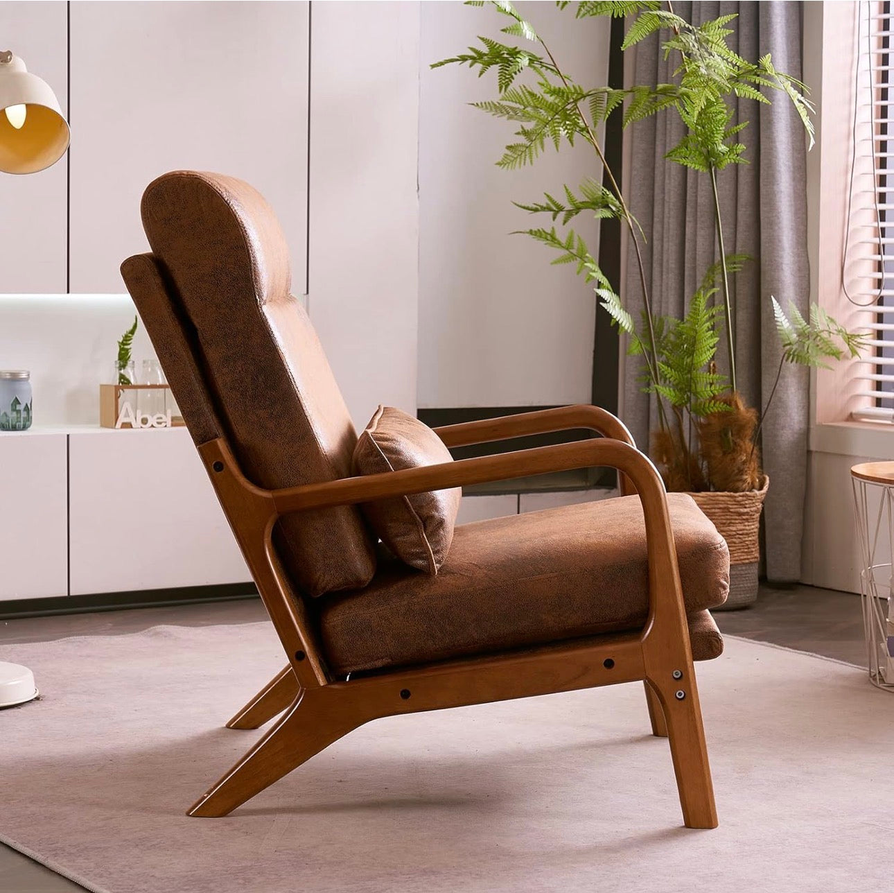 NEW- Bonnlo High Back Microfiber Rustic Mid Century Modern Accent Chair, Soild Wood Padding Lounge Armchairs Side Sitting Chairs for Living Room, Bedroom, Guest Room