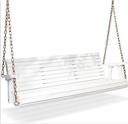 NEW- VINGLI Upgraded Patio Wooden Porch Swing for Courtyard & Garden, Heavy Duty 880 LBS Swing Chair Bench with Hanging Chains for Outdoors (5 FT, White)