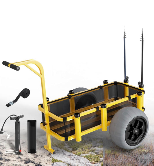 NEW- Bonnlo Beach Cart, Fishing Cart with 16" Big Balloon Wheels, Beach Wagon with Big Wheels for Sand, 400 Ibs Load Capacity, 8
Fishing Rods Holders, Mesh Bag, Hand Pump