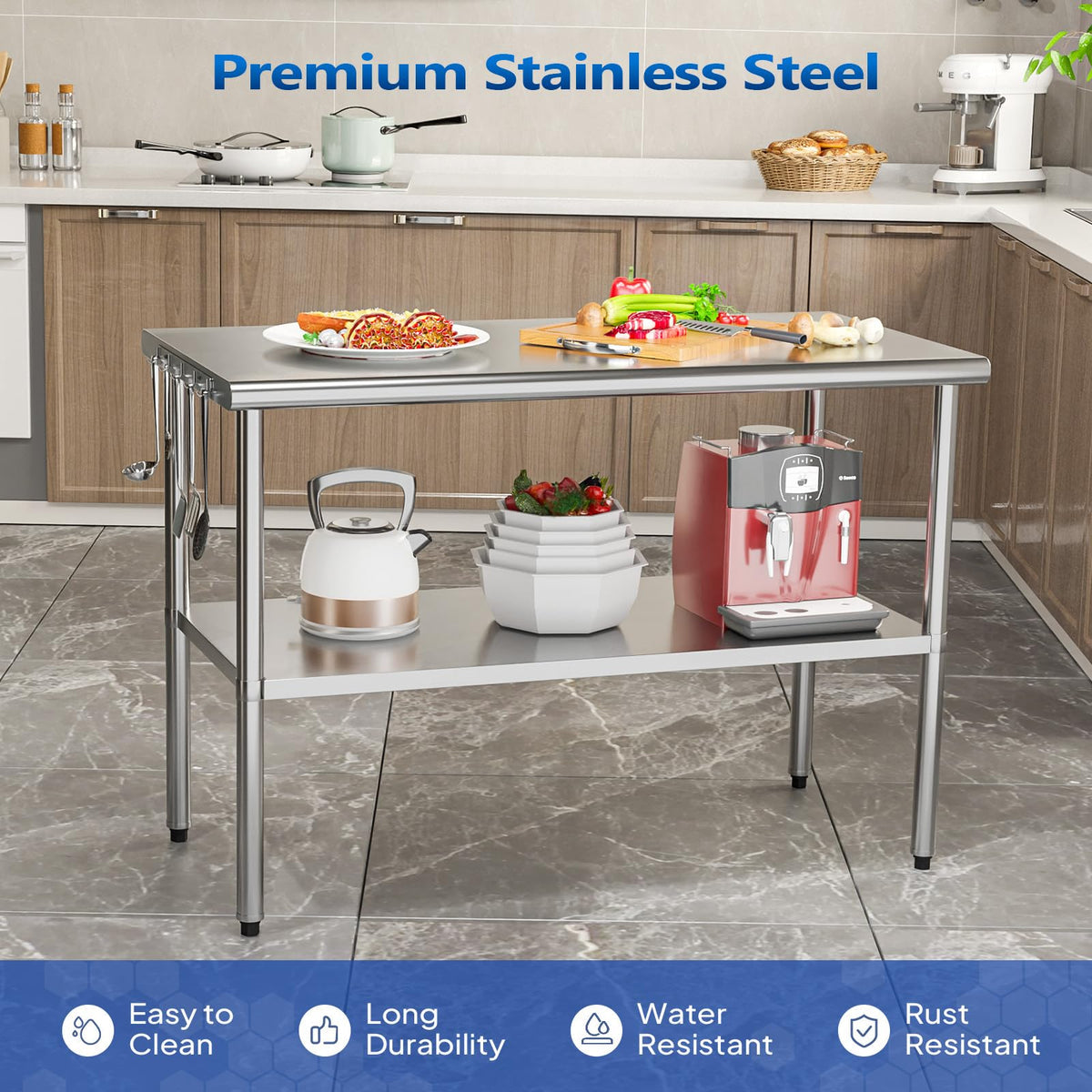 NEW- ROVSUN 47" × 24" Stainless Steel Table with Undershelf