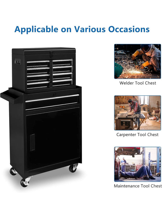 NEW- TUFFIOM 5-Drawer Rolling Tool Chest, Tool Storage Cabinet w/Drawers, Lockable Wheels, Detachable Top & Adjustable Shelf, Mechanic Tool Organizer Box for Garage, Workshop, Warehouse & Repair Shop