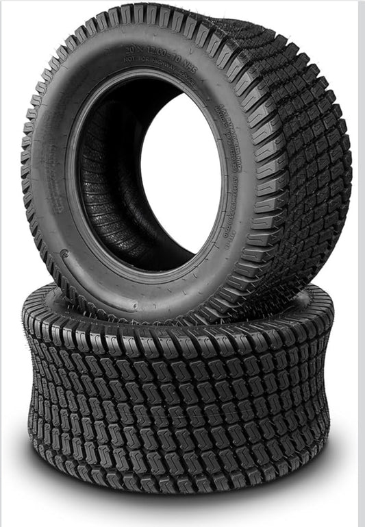 NEW- SUNROAD Lawn Mower Tires 20x12.00-10 Tires for Riding Lawn Mower and Garden Tractor, 4PR 20x12x10 20/12-10 Turf Bias tubeless to, 1320lbs Capacity, Set of 2