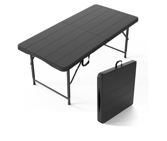 NEW- VINGLI 4 FT Plastic Folding Camping Table,3-Level Adjustable Height, Portable in/Outdoor Party Picnic Dining Desk,Off-White Garden Soccer Multipurpose Entertaining Activities, Black