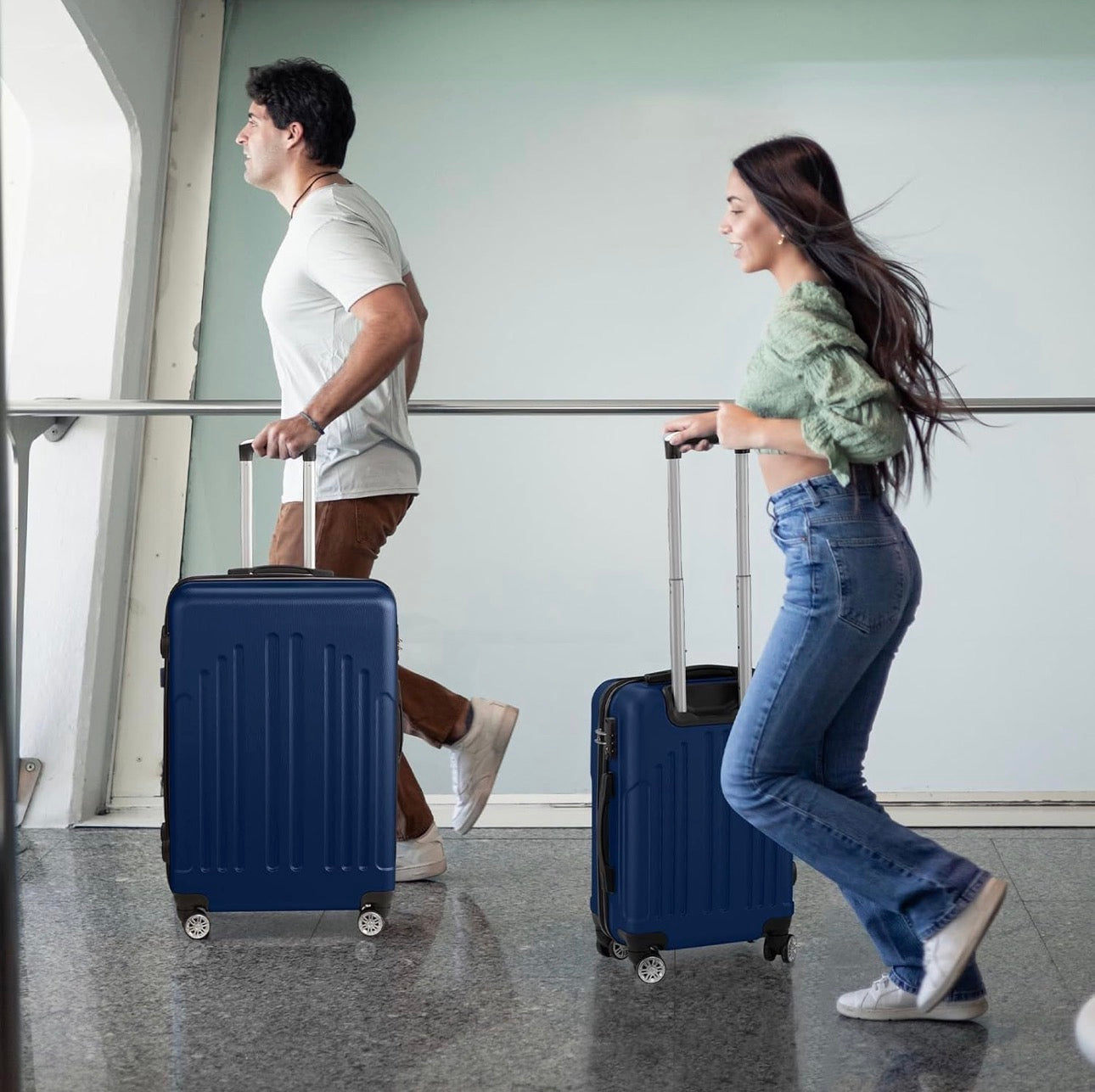 NEW- Karl home Carry On Luggage 22x14x9 Airline Approved, ABS Hardshell Suitcase with TSA Lock & Spinner Wheels, Durable Small Suitcase Rolling Luggage for Business Travel, Navy Blue