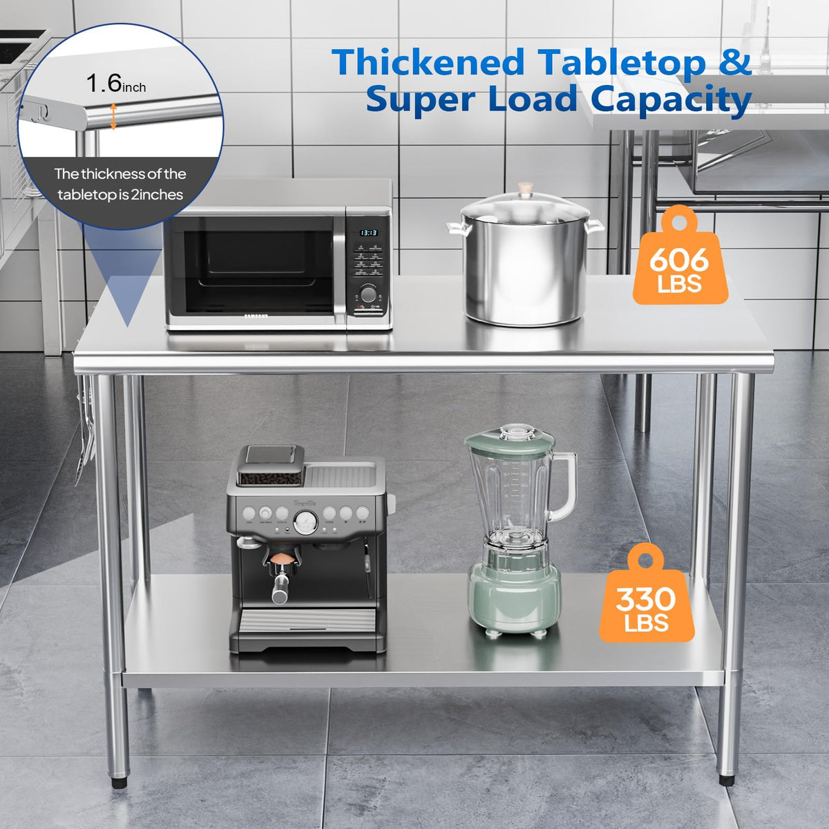 NEW- ROVSUN 47" × 24" Stainless Steel Table with Undershelf