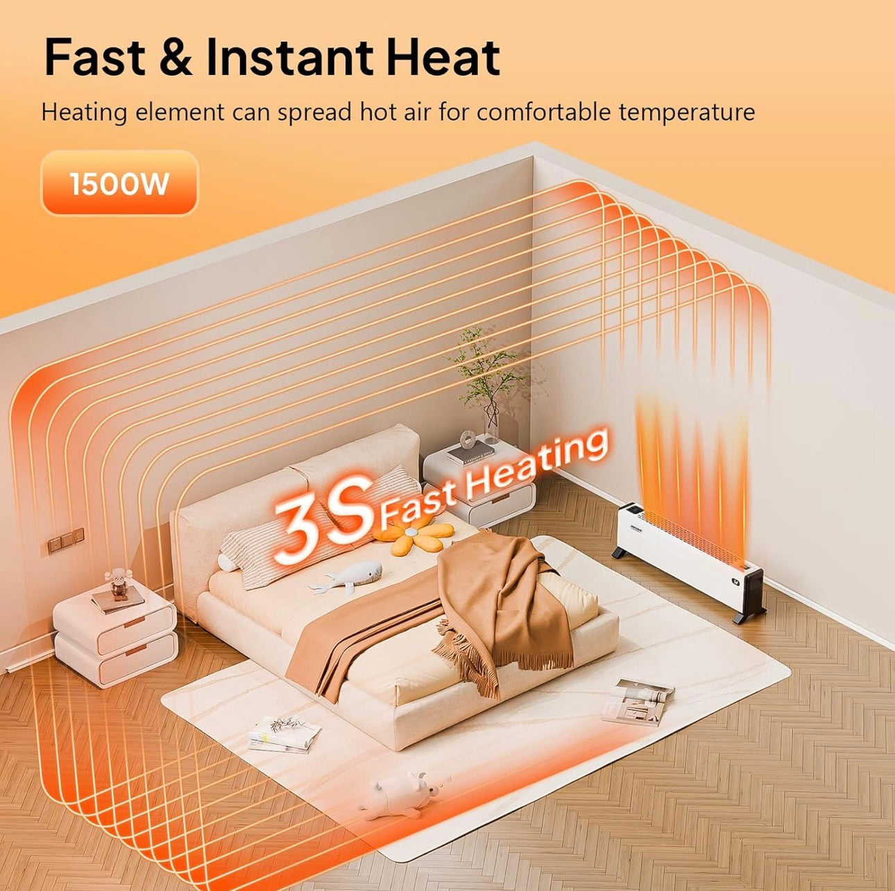 NEW- ROVSUN 32'' Electric Baseboard Heater with Easy Button Control, 1500W Convection Space Heater w/Adjustable Heating Modes, Overheat & Tip-Over Protection for Indoor Home Bedroom Office,