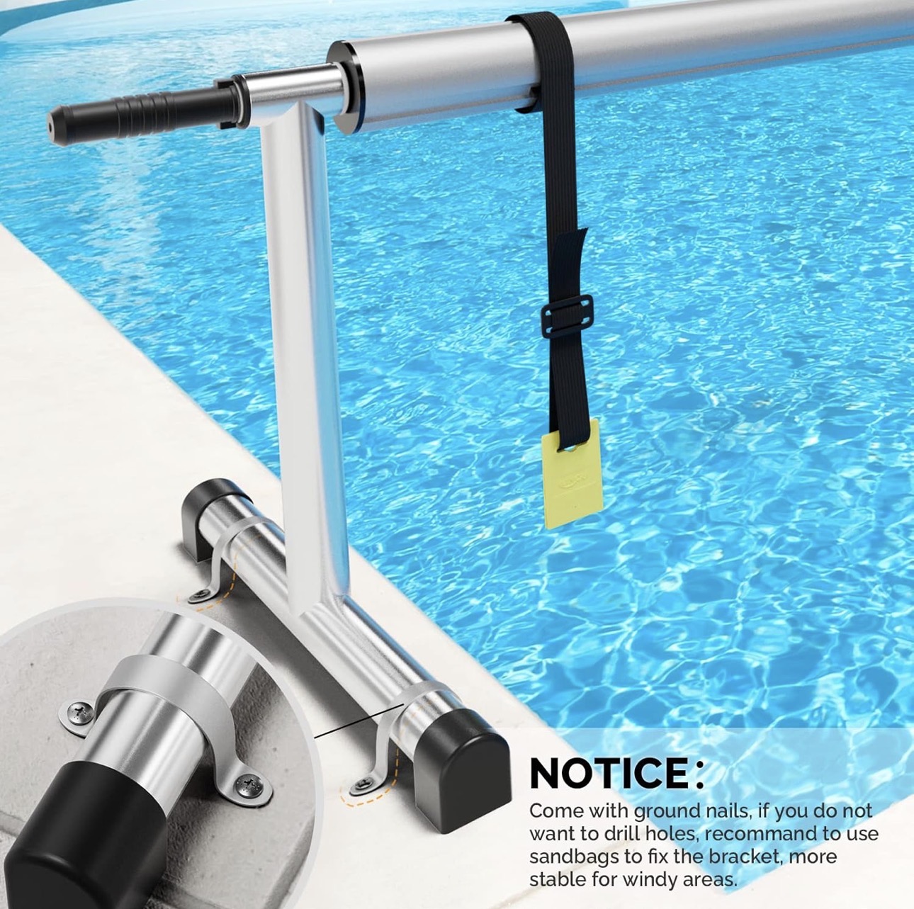 NEW- VINGLI Pool Cover Reel Set Pool Solar Cover Reel for Inground Swimming Pool, Aluminum Solar Swimming Inground Cover Blanket Reel (Upgrade) (18 Feet)