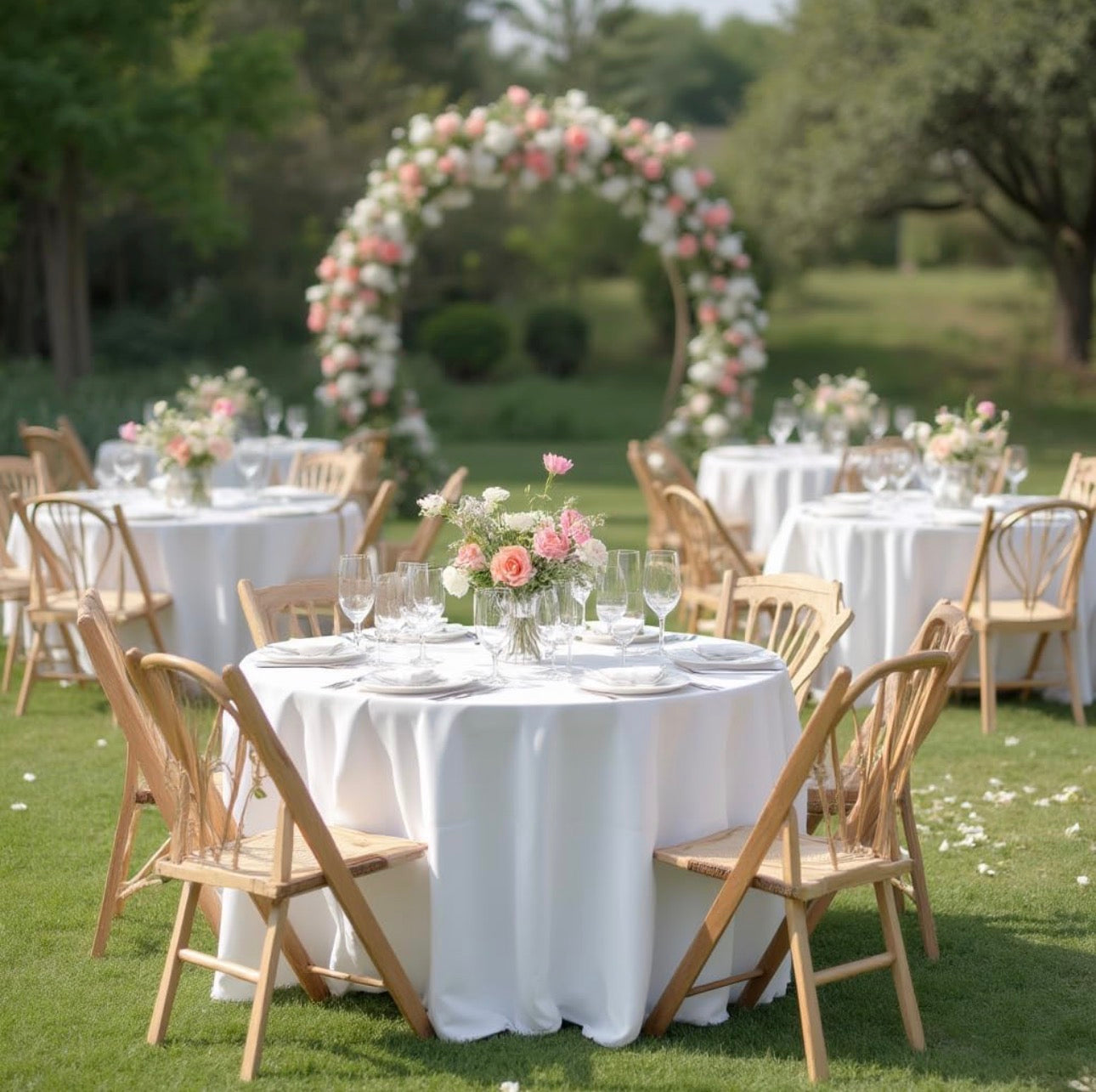 NEW- 8 Pack White Table Cloths 120 Inch Round - Stain Resistant and Washable Tableclothes, Polyester Fabric Table Covers for Wedding, Party, Banquet, Formal Events