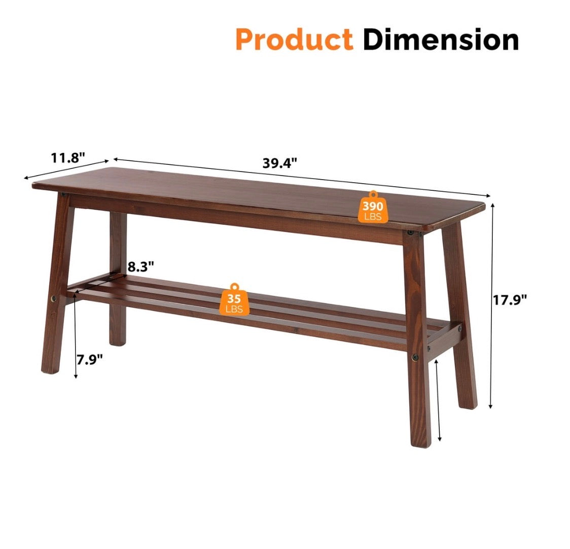 NEW- VINGLI Solid Wood Dining Bench 39" Wooden Bench for Entryway, Bedroom, Kitchen & Living Room, with Shoe Rack Storage (walnut)