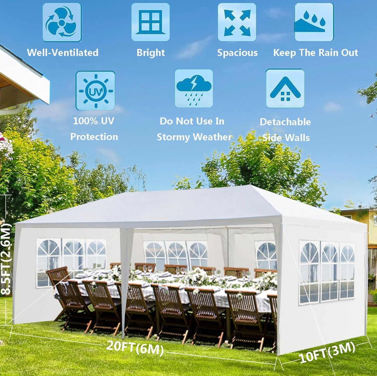 NEW- Outdoor Canopy Tent Patio Camping Party Tent Wedding Canopy Tents for Parties Gazebo Shelter BBQ Events Booths with Removable Sidewalls (10'x20' 4 Sidewalls)