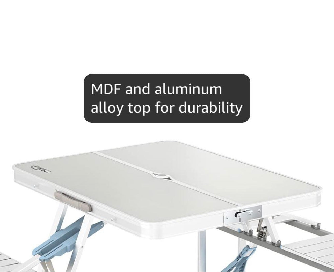 NEW- VINGLI 4Ft Folding Camping Picnic Table with Seats/Umbrella Hole-265 Lbs Support That Lightweight and Fold Up Card Suitcase Table Aluminum Alloy Frame, RV Tabletop with Soft Handle