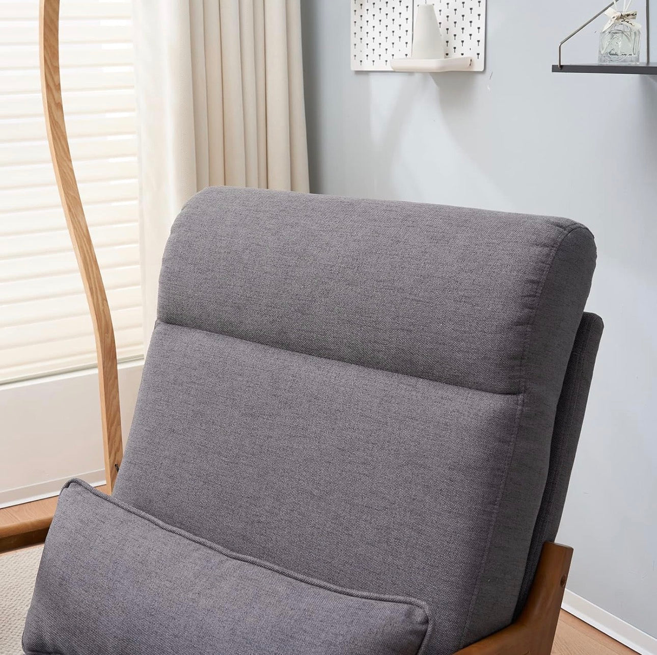 NEW- Bonnlo High Back Linen Dark Grey Mid Century Modern Accent Chair, Soild Wood Padding Lounge Armchairs Side Sitting Chairs for Living Room, Bedroom, Guest Room