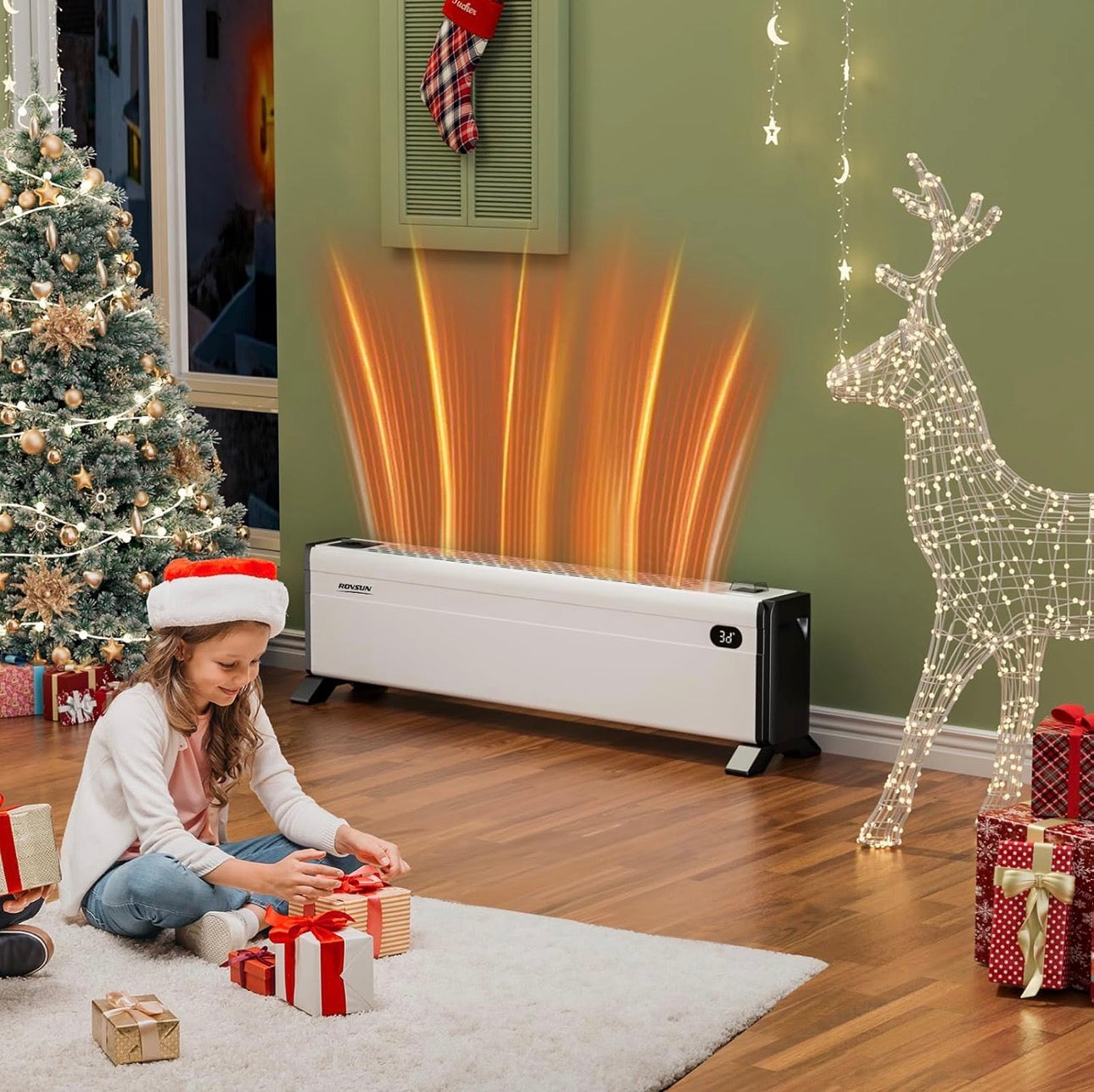 NEW- ROVSUN 32'' Electric Baseboard Heater with Easy Button Control, 1500W Convection Space Heater w/Adjustable Heating Modes, Overheat & Tip-Over Protection for Indoor Home Bedroom Office,