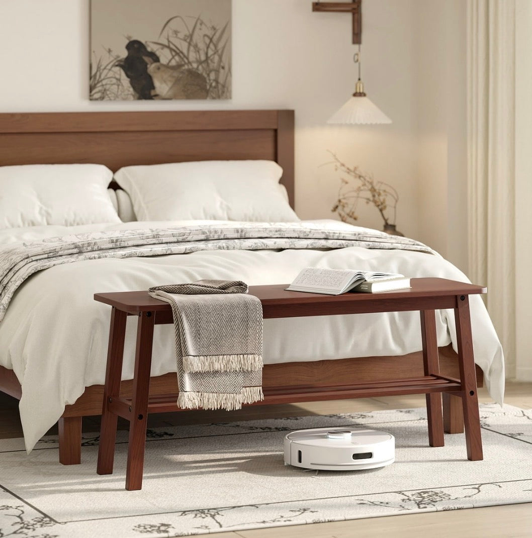 NEW- VINGLI Solid Wood Dining Bench 39" Wooden Bench for Entryway, Bedroom, Kitchen & Living Room, with Shoe Rack Storage (walnut)