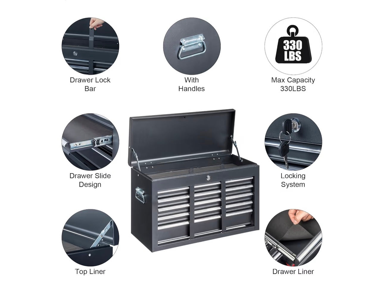 New- Winado 24" Portable Tool Box, 5 Drawers & Top Storage Tray Tool Box with Drawers, Lockable Metal Tool Chest Cabinet for Garage, Warehouse, Repair Shop & Home