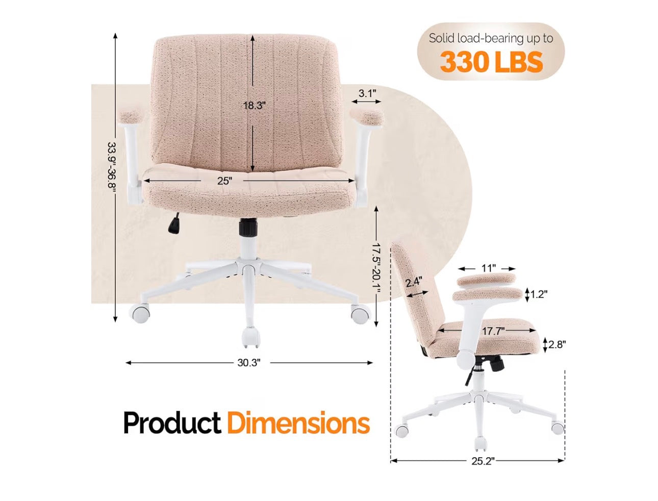 NEW- VINGLI Criss Cross Chair with Adjustable Flip-Up Arms,Cross Legged Chair with Wheels,Extra Wide Office Chair,Desk Chair for Home Office, Vanity, Bedroom, Apartment,Starry Chenille, Pink