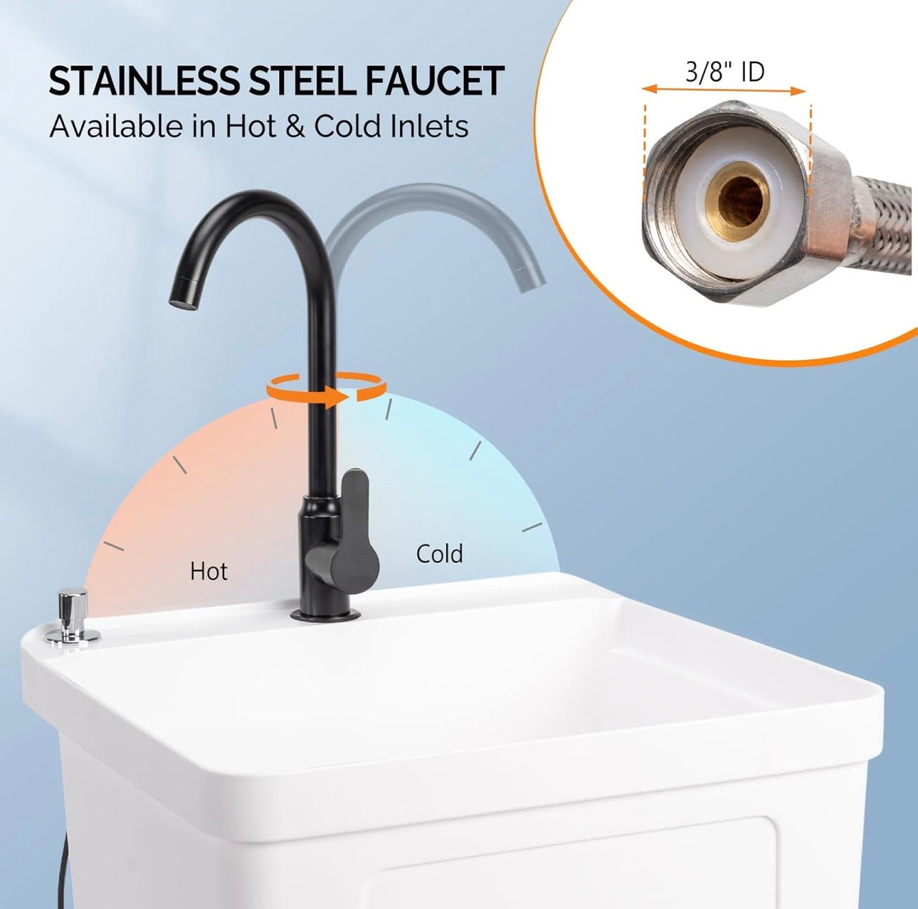 NEW- VINGLI 13-Gallon Utility Sink Laundry Tub for Washing Room, Freestanding Utility Sink with Stainless Steel Faucet, (White, 19.7"W × 18.9"D × 33"H)