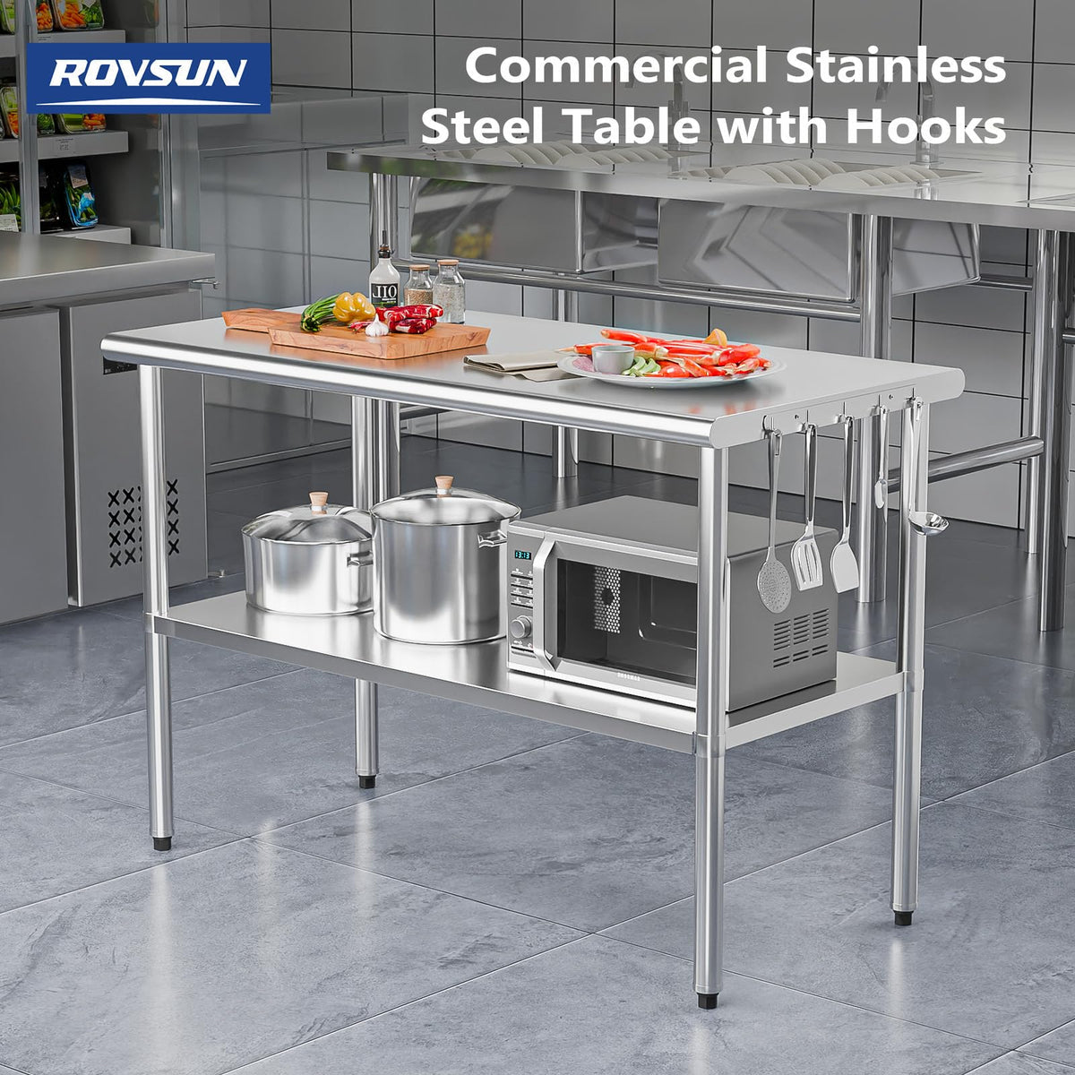 NEW- ROVSUN 47" × 24" Stainless Steel Table with Undershelf