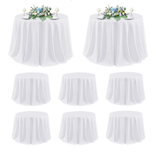 NEW- 8 Pack White Table Cloths 120 Inch Round - Stain Resistant and Washable Tableclothes, Polyester Fabric Table Covers for Wedding, Party, Banquet, Formal Events