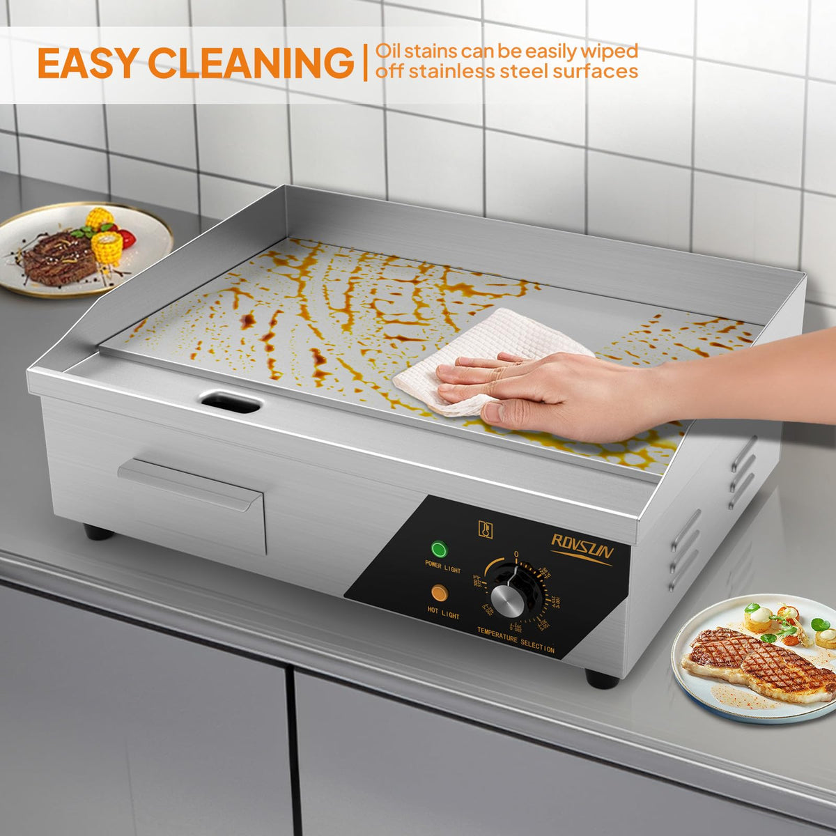 NEW- ROVSUN 22" 1600W 110V Commercial Electric Griddle Countertop