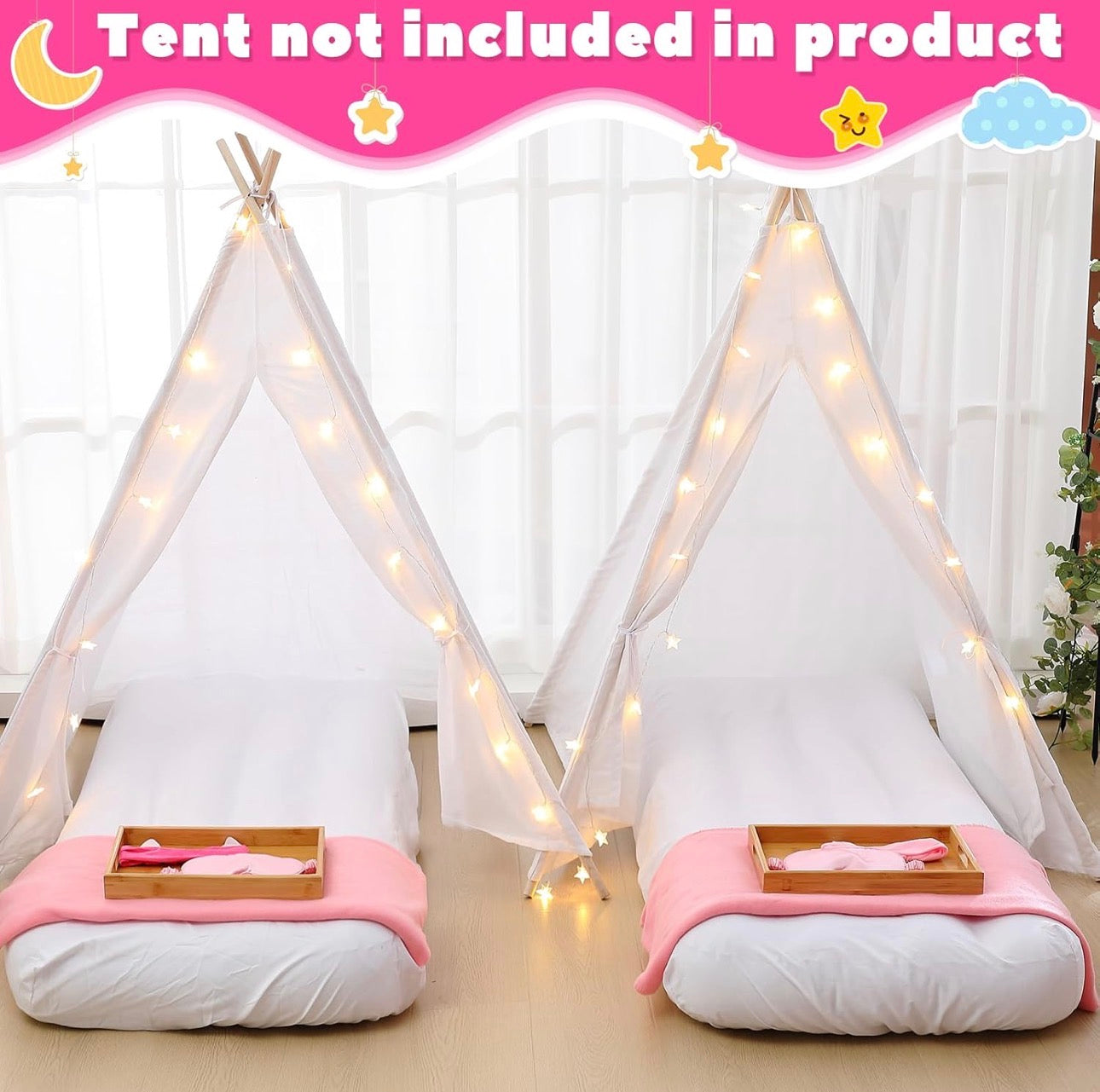 NEW- Windyun 6 Sets Air Mattress Bulk with Fitted Sheet, Inflatable Bed 63 x 27 x 8 Inches Blow up Airbed Camping Sleeping Pad for Birthdays Slumber Sleepover Party (White)