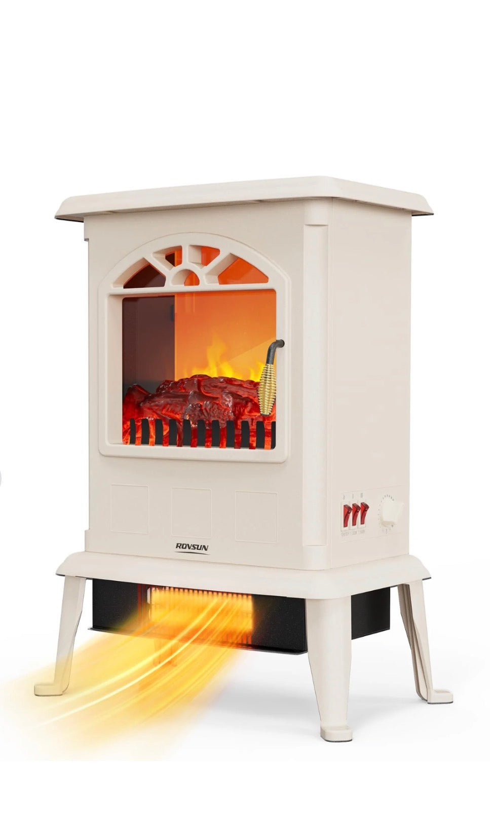 NEW- ROVSUN 22.4"H Electric Fireplace Stove w/Realistic Flame Effect, Infrared Quartz Freestanding Heater for Indoor, w/Overheat Protection, 2 Heat Settings 1000W/1500W, ETL Certified, Milky
White