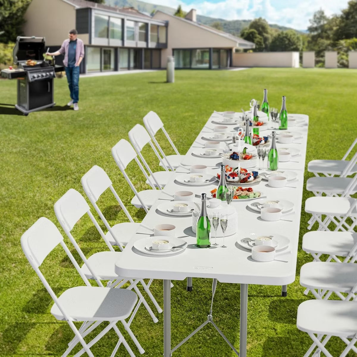 USED LIKE NEW- VINGLI 6 Foot Plastic Folding Table Portable Long White Table for Indoor Outdoor Use Rectangular with Carrying Handle
